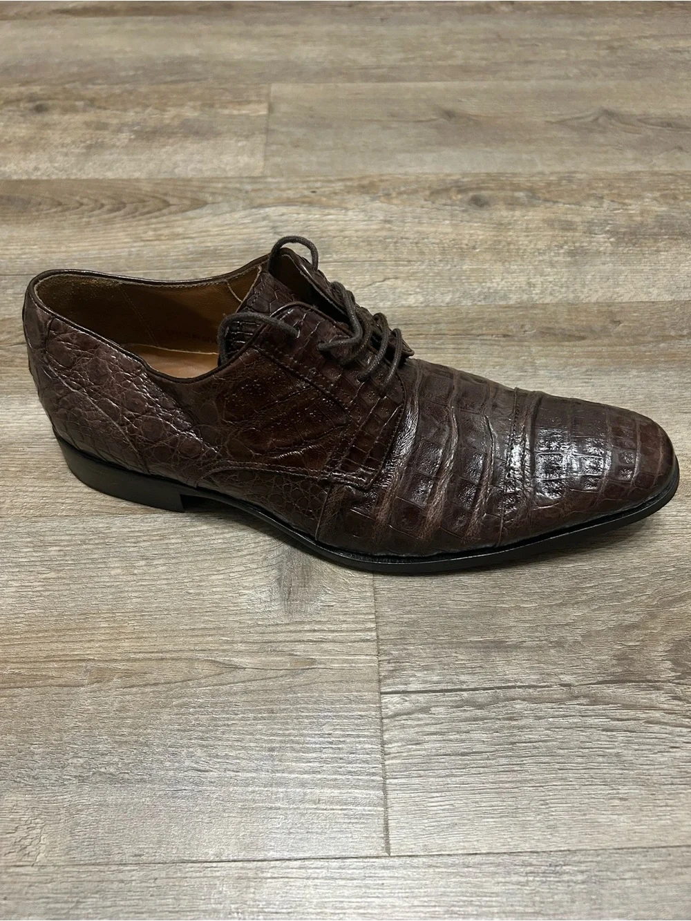 Emling Chasseur Men's Size 41.5 US 8 Crocodile Skin Brown Leather Derby Shoes